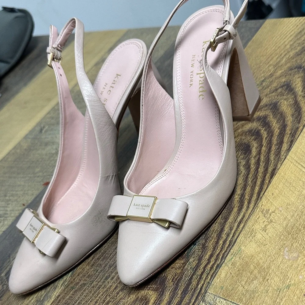 Kate Spade Nude Bow Slingback Heels - Picture 3 of 5